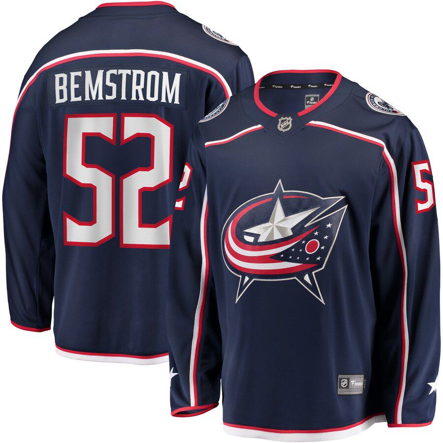 Men Columbus Blue Jackets #52 Emil Bemstrom Fanatics Branded Navy Home Breakaway Player NHL Jersey